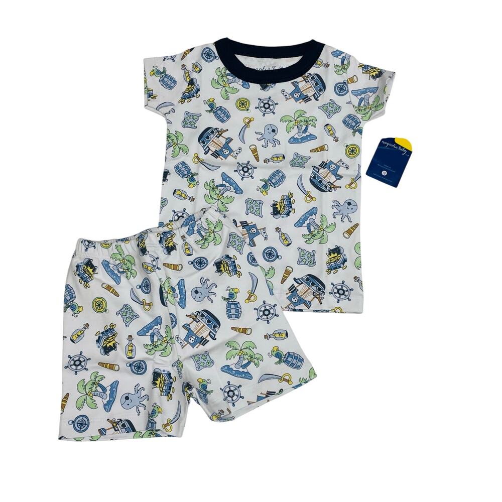 NWT Magnolia Baby 12/18M Pirate's Treasure Navy Short Pajamas